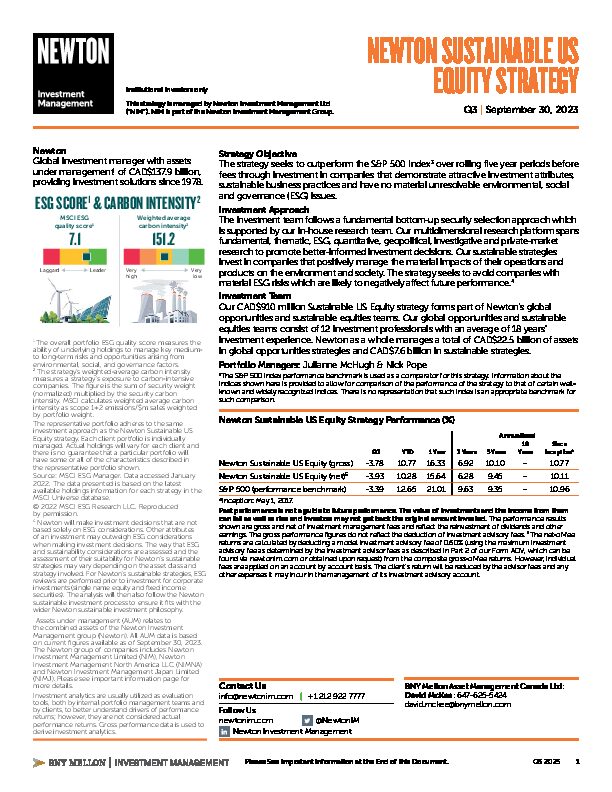 CAN Sustainable US Equity strategy factsheet