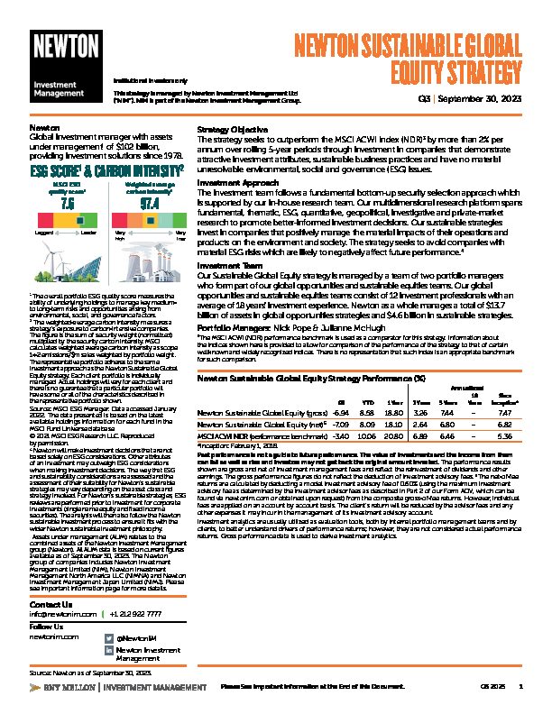 NIMNA Sustainable Global Equity Factsheet